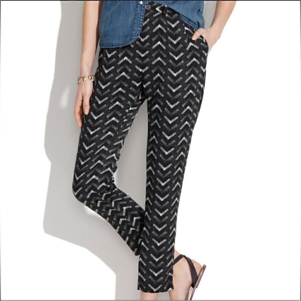 MADEWELL Delancey Printed Trouser Pants Black White Women’s Size 10